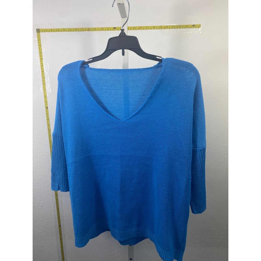 Unbranded Blue V Neck Knit Sweater Oversized Drop Shoulder Pullover Top